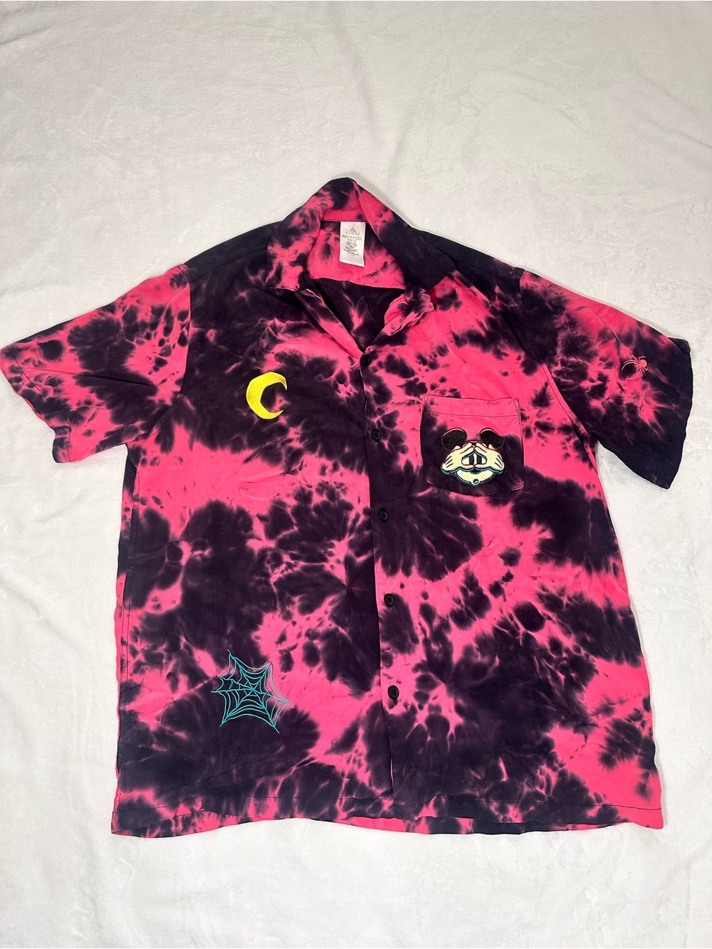 Disney Pink & Black Tie-Dye Short Sleeve Button-Up Shirt